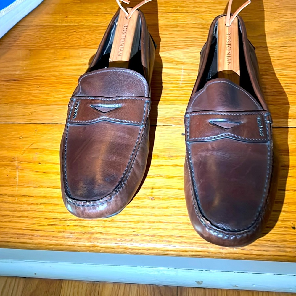 Prada, Men’s Leather Driving Loafers, Size 10, Brown with penny loafer detail